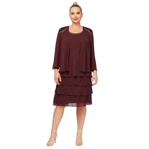 Image of S.L. Fashions Women's Mother of The Bride Tiered Jacket Dress with Shoulder Embellishment
