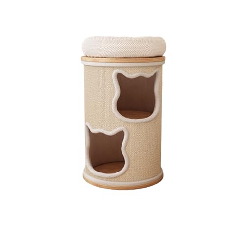 多段式安定猫用フェルトハウス 多機能キャットタワー 2/3段 猫遊び場 猫ベッド休憩所 ふわふわボール付き 厚手耐久爪研ぎ 多頭飼い コンパクト インテリア 一括発送 組み立て不要 小型スペース 多機能 ペット用品 (トイレマット付きB,二層)