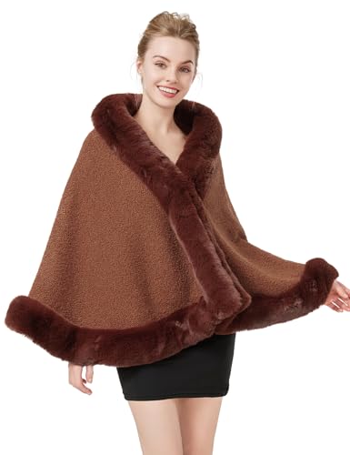 Faux Fur Shawl Wrap Cape Poncho with Trim Women Cardigan Coat Sleeveless Open Front Winter Dressy Fashion Tops2