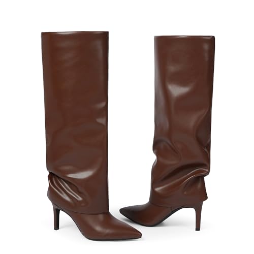 Image of VIUGJNEX Fold Over Boots for Women Fall Tall Knee High Boots