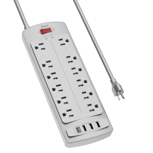 ALESTOR 6 Ft Surge Protector Power Strip with 12 Outlets and 4 USB Ports