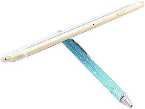 Jiulyning 7 in 1 Tech Tool Pen with Ruler, Bottle Opener, Phone Stand, Levelgauge, Ballpoint Pen, Stylus and 2 Screw Driver, Multifunction Tool Fit for Mens Gift (Blue)