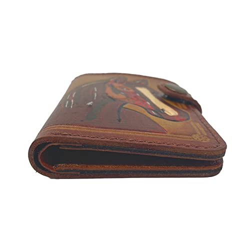 SAGEFINDS Tooled Genuine Leather Horse Wallet | Multi Card and Cash Holder | Hand-Painted | Equestrian Gift | Fold Over Button-Snap Closure | 4.75” x 3” 6