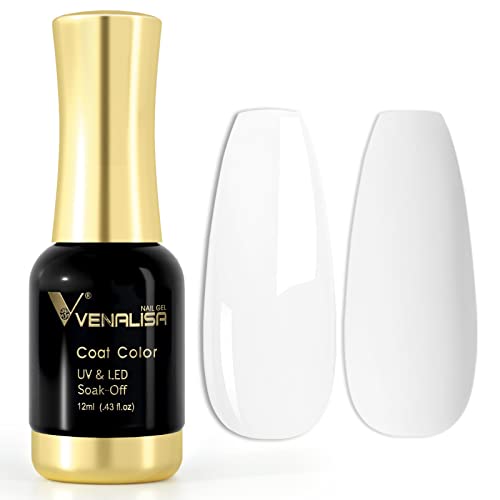 VENALISA Gel Nail Polish, 12ml Pure White Color Soak Off UV LED Nail Gel Polish Nail Art Starter Manicure Salon DIY at Home, 0.43 OZ Cover