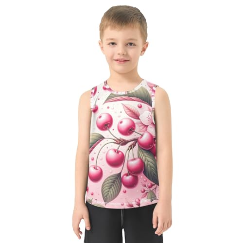 susiyo Pink Cherry Branch Fruits Boys Sleeveless Tank Top Girls Athletic T Shirt2