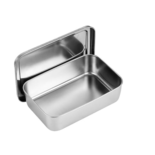 MZYFDC Tupper Acero Inoxidable Bandeja de almacenamiento acero inoxidable fondo plano con tapa, cuadrada, for comida, for hornear pasteles, pan y repostería(22x14.5x6.5 with Lid)