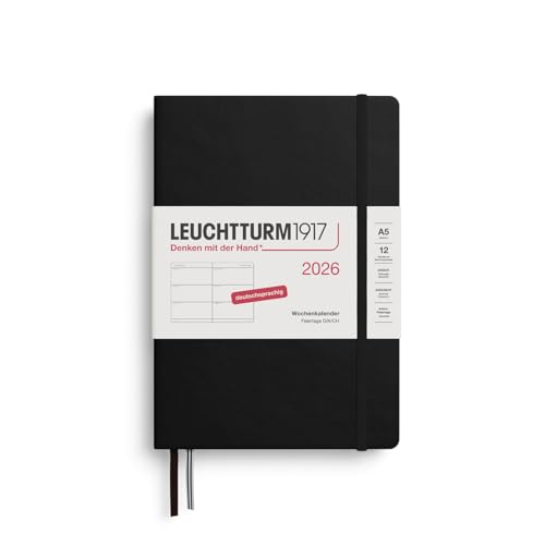 LEUCHTTURM1917 372525 Wochenkalender Medium (A5) 2026, 12 Monate, Schwarz, Deutsch*