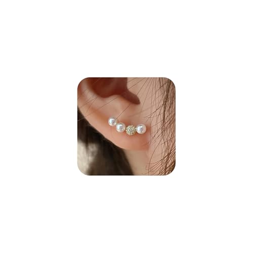 [Viromy]パールピアス レディース サージカルステンレス 金属アレルギー対応 スタッドピアス 4連 ライン 真珠 クリスタルパール シルバー ゴールド 可愛い ギフトBOX付き