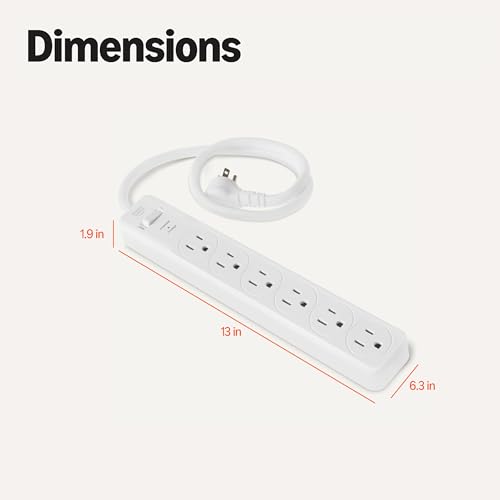 Image of Amazon Basics Rectangle 6-Outlet Surge Protector Power Strip with Circuit Breaker, 600 Joule, 2ft Cord, White, 2-Pack