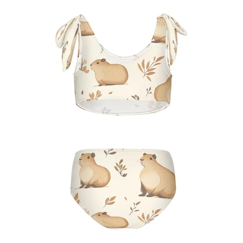 Capybara Capibara Animal Autumn Leaf Girls Tankini Swimsuit Kids Bikini Sets 2 Pcs Bathing Suit 3T2