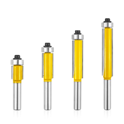 Ortviai 4 Pièces Fraise Defonceuse 8mm, Tige Fraise à Affleurer, Fraise a Copier Avec Roulements, Fraise Defonceuse, Fraises à Rainurer pour Défonceuse,...