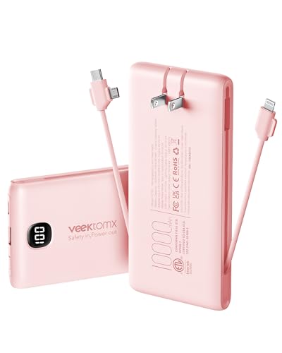 Portable Charger Power Bank Built in Cables and Wall Plug, 10000mAh iPhone Battery Pack Fast...