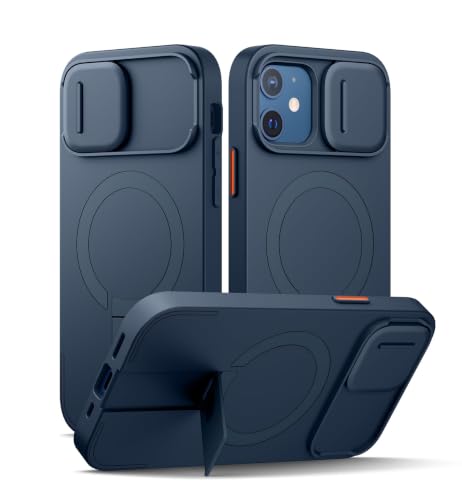 Image of SURITCH for iPhone 12 /12 Pro Case with Magnetic Camera Slide Cover and Adjustable Kickstand, Compatible with MagSafe, Shockproof Bumper Case Slim Protective Cover for iPhone 12 /12 Pro 6.1 Inch, Blue
