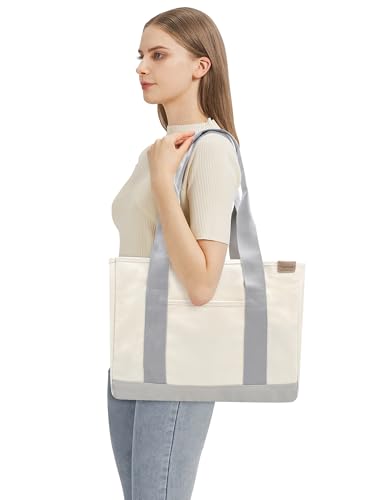 Image of TeeYee 16oz Canvas Tote Bag Casual Multi pockets Handbags Large Capacity Shopping Shoulder Bag with Pocket Bags Work Purses