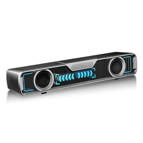 HATSUTEC Computer Speakers for Desktop PC/Laptop/Monitor?Compact Wired USB Powered Bluetooth Desk Soundbar with Microphone for Home Office Gaming, 10W Speaker/RGB Lights/Crystal Stereo/Enhanced Bass