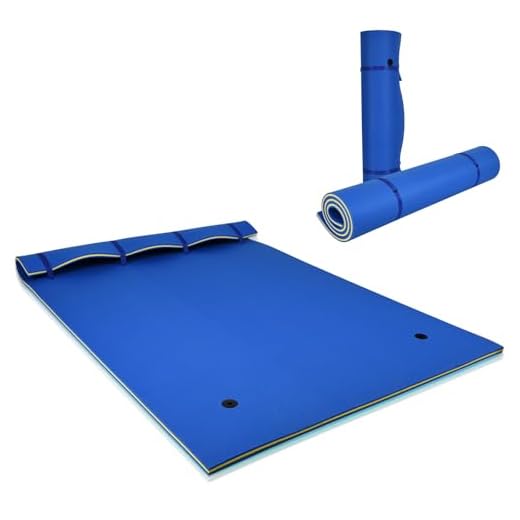 GYMAX Floating Water Pad, 9'/18' x 6' Water Foam Mat with Rolling Pillow, 3-Layer Floating Island for Pool River Lake Beach Ocean Water Activities (Blue, 9 Feet)