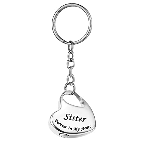 COCO Park Family in Heart Stainless Steel Memorial Keepsake Urn Keychain for Ashes Cremation Jewelry Sister