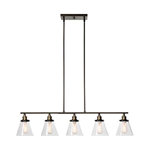 Globe Electric 64934 Jackson 5-Light Linear Pendant, Bronze, Oil Rubbed Finish, Antique Brass Accent, 46.5 