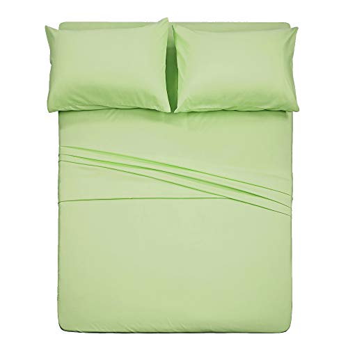 Image of 4 Piece Bed Sheet Set (Full,Sage) 1 Flat Sheet,1 Fitted Sheet and 2 Pillow Cases,Brushed Microfiber Luxury Bedding with Deep Pockets
