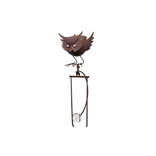 Mobile de Jardin à Balancier à Planter ou Tuteur pour Plantes Motif Chouette en Fer et Verre Patiné Marron 14x20x147cm
