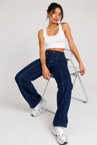 Image of GRECIILOOKS Embroidery Jeans for Women| Women's Summer Wide Leg Denim Jeans | High Waist Straight Fit Casual Pants for Office, Vacation & Everyday Wear