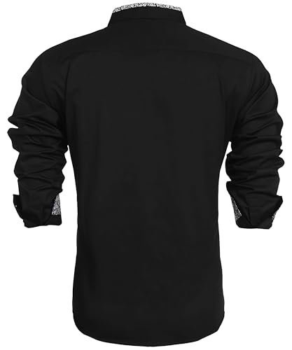 Image of Mens Shirt | Black Cotton Blend Casual | Regular Fit | Full Sleeve | Printed Spread Collar | Solid Plain Style | Summer Office Wear | Stylish Shirt for Men