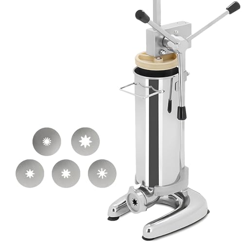 Lunauemaya Máquina Manual Profesional de Churros, Churrera Española con 5 Boquillas para Restaurantes, Acero Inoxidable, Panaderías y Food Trucks - Ideal para Churros Clásicos y Masas con Forma 3L
