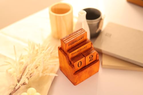 Image of Handmade Wooden Perpetual Desk Calendar | Vintage Wooden Table Calendar for Home & Office Decor (CALENDER 3)