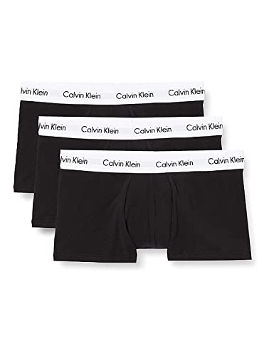 Elastico iconico in vita Calvin Klein Boxer Uomo Confezione da 3 Low Rise Trunks Cotone Elasticizzato, Nero (Black), S