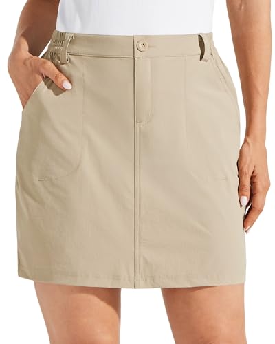 Willit Women's Skorts Golf Casual Skort Skirts UPF 50+ Quick Dry Zip Pockets Outdoor Hiking Khaki L