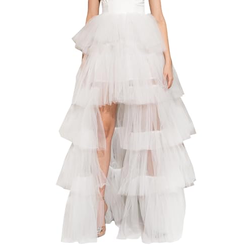 Women's Layered Tulle Long Skirt High Waist Maxi Skirt High Low Hem Tiered Long Skirts for Wedding Party Club