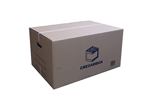 CRECAMBOX PACK 10 Cajas Carton Grandes Mudanza y Almacenaje 595x415x310 mm. Ultraresistentes con asas. Fabricado en España.
