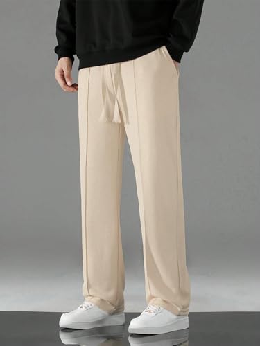 Image of KAJARU Men's Polyester Casual Straight Leg Trousers with Drawstring Waist - Comfortable & Stylish Everyday Wear for Men - Lightweight & Relaxed Fit Pants