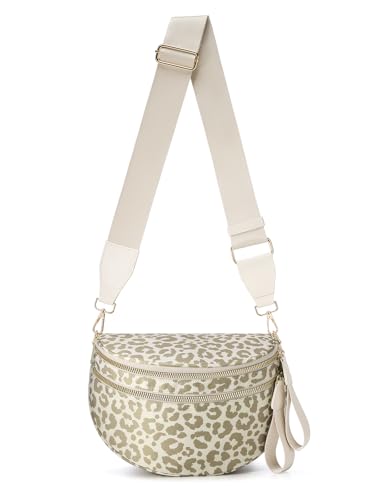 Image of Pure Colour Crossbody Bag Bum Bag for Women,Spacious Purse Fanny Packs Belt Bag,Oversized Bum Bag (Khaki Beige Leopard Print Bum Bag)