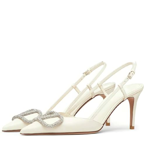 Image of BlingQueen Women Heeled Slingback Sandals Closed Pointed Toe Stiletto High Heels Patent Leather Pumps Slip-On Backless Evening Prom Party Dress Shoes