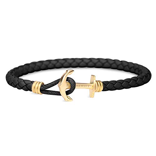 PAUL HEWITT Anchor Bracelet Leather PHREP Lite - Leather Bracelet for Men and Women (Black), Unisex Bracelet with Anchor Jewelry Made of IP Stainless Steel (Gold), Stunning Mens and Womens Jewelry