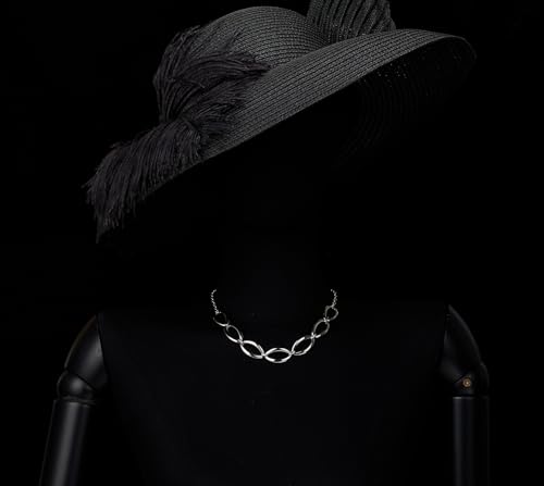 COOLSTEELANDBEYOND Oval Link Collar Necklace, Open Link Chain Necklace, Silver-Tone Statement Necklace, Fashion Jewelry2