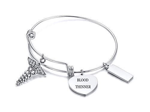 Blood THINNER Stainless Steel Medical Alert ID Expandable Charm Bracelet for Women Girls