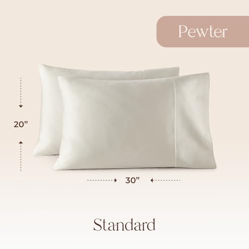 Image of 100% Organic Cotton Pillow Cases Standard Size Set of 2-100% Cotton Pillowcases GOTS Certified 300 Thread Count - Naturally Cooling Comfortable Breathable & Soft Pillow Cases (Pewter, Standard)