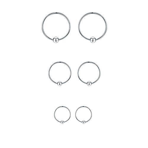 Sterling Silver Cartilage Earrings Gold/Black/Rose Hypoallergenic Mini Tiny Small Huggie Hoops Ear Piercing Helix Endless Ball Bead Nose Sleeper Earrings for Women