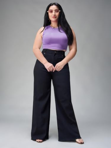 Image of Miss Chase A+ Women's Wide-Leg High-Rise Regular-Length Stretchable Cargo Denim Jeans