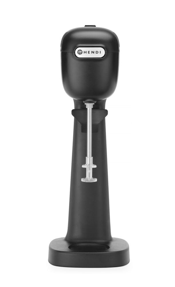 HENDI Mezclador Profesional de Bebidas, Aireador/Batidor de Bebidas Ligeras, Frappés, Capuchinos Fríos, Drink Mixer, Incluye 2 Vasos y 4 Agitadores, 230V/400W, 170x196x(H)490mm, Negro