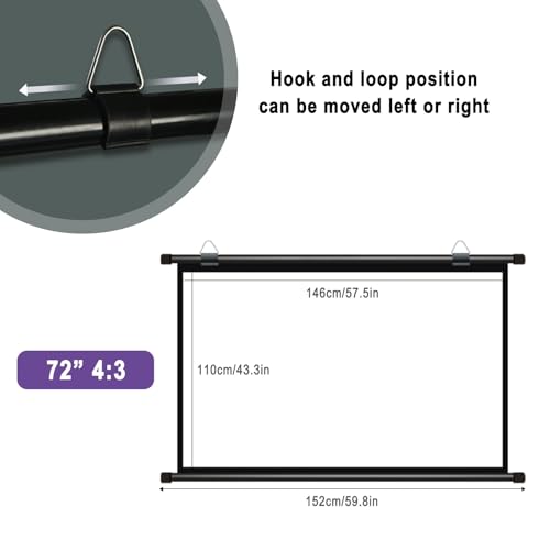 Pantalla de proyector manual retráctil 72" 4:3 negra miniatura 6