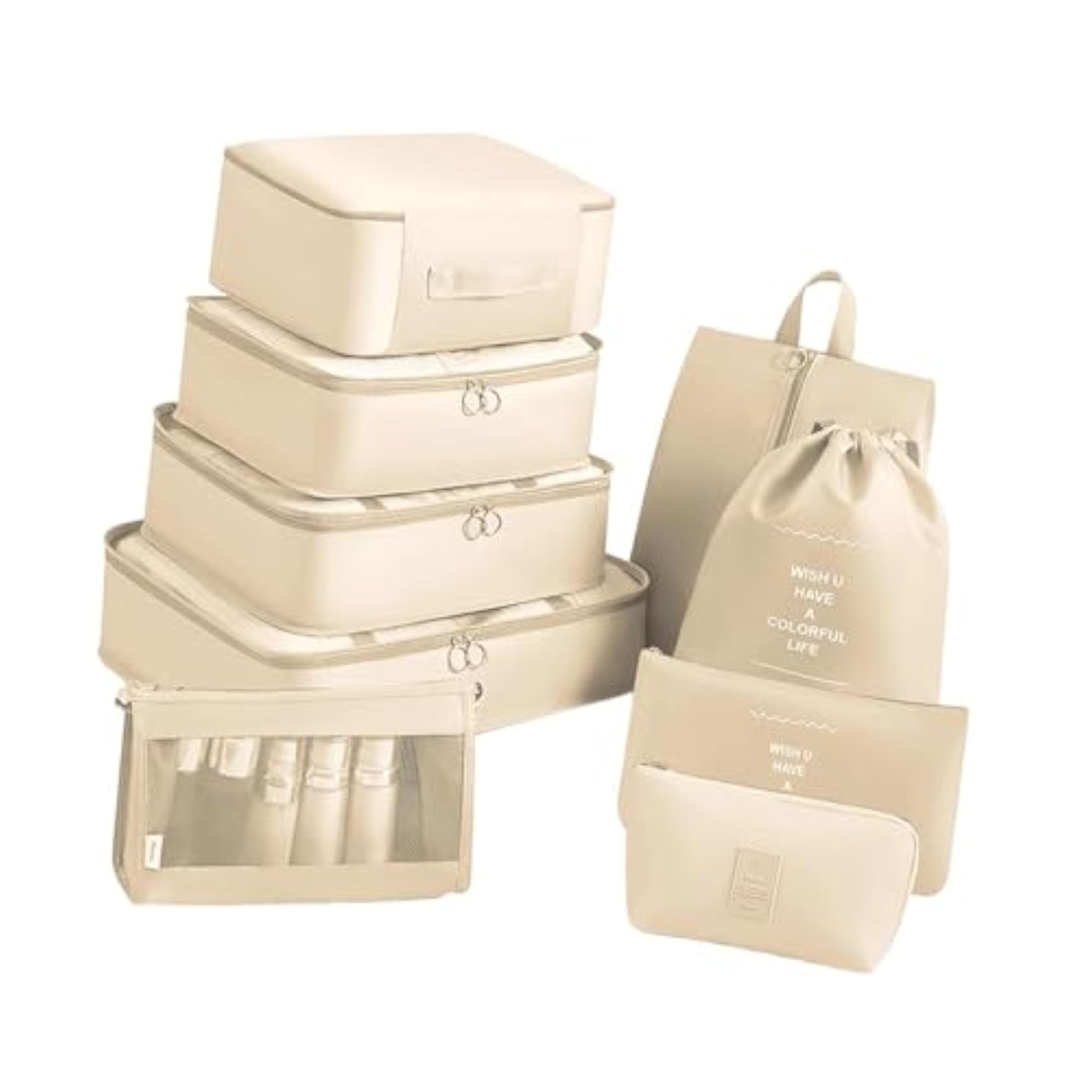 Packing Cubes for Suitcase, 9 Piece Set, Beige