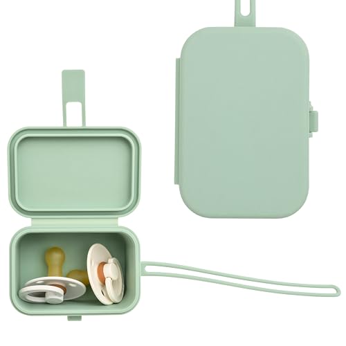Image of Baby's Aid Silicone Pacifier Case, No Open Slot with Patented Closure, Dishwasher Safe, Attaches to Diaper Bag or Stroller, Holds 2 Pacifiers, (Sage)