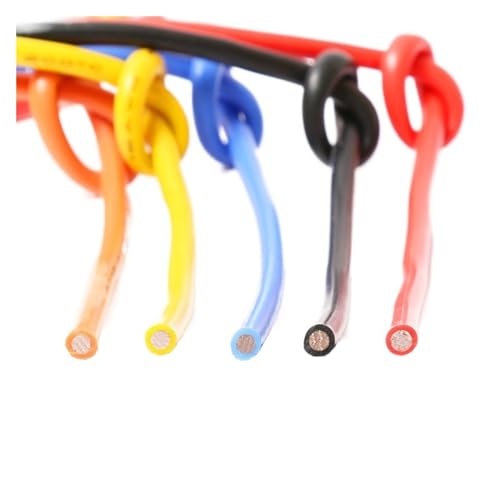 Outdoor Extension 20AWG to 6AWG Soft Electrical Lithium Battery Connector Wire Heat Resistant Silicone Cable for Model Solar sheathed(Color:Yellow,Size:14 AWG 1 Meter)