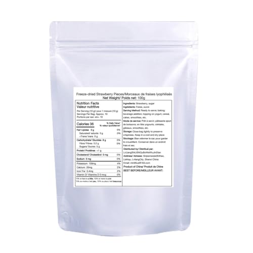 Mkostlich Freeze Dried Strawberry Pieces, 3.52oz/100g Crispy Dried Strawberries Diced, Dehydrated Fruit Snacks for Baking Drinks Yogurt Cereal