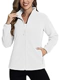 TACVASEN Women's Full Zip Fleece Jacket Fall Casual Long Sleeve Sweater Coats Soft Sweatshirts With Pockets White M