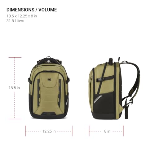 Image of SwissGear Travel Tech Pro Laptop Backpack - Fits Laptops up to 16 inch - ScanSmart TSA-Friendly Backpack with Multiple Organizer Pockets - Olive