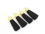 QIANHAILIZZ 40 Pack Gold Cap 1-1/2 Inch Faux Suede Tassel Tassel Charm with CCB Cap for Keychain Cellphone Straps Jewelry Charms LAS1021 (Black)